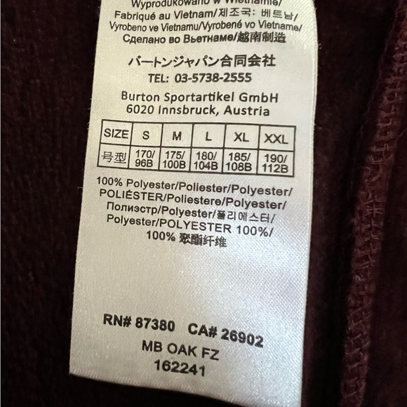 Burton Men's Oak Full-Zip Hoodie Utility Technical Dryride Heather Burgundy S - Picture 15 of 15